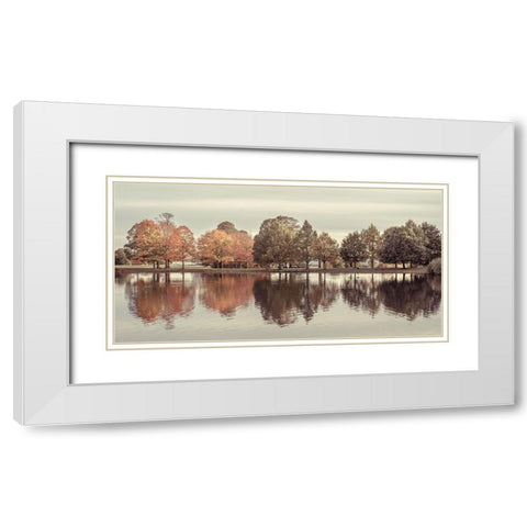 Reflection of autumn trees in a still lake. White Modern Wood Framed Art Print with Double Matting by Frank, Assaf
