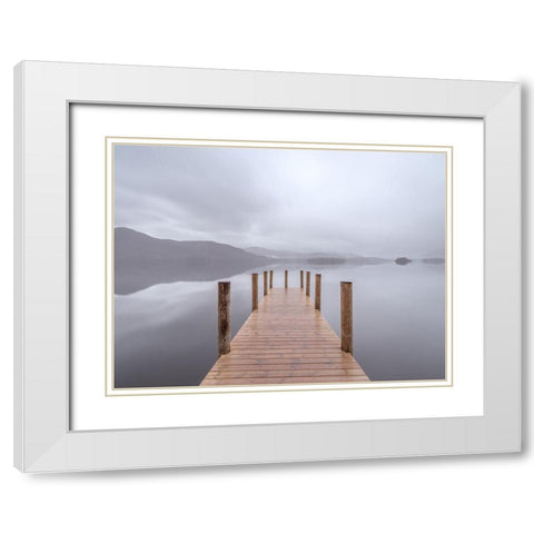 Wooden pier on the lake White Modern Wood Framed Art Print with Double Matting by Frank, Assaf