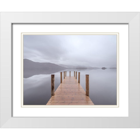 Wooden pier on the lake White Modern Wood Framed Art Print with Double Matting by Frank, Assaf