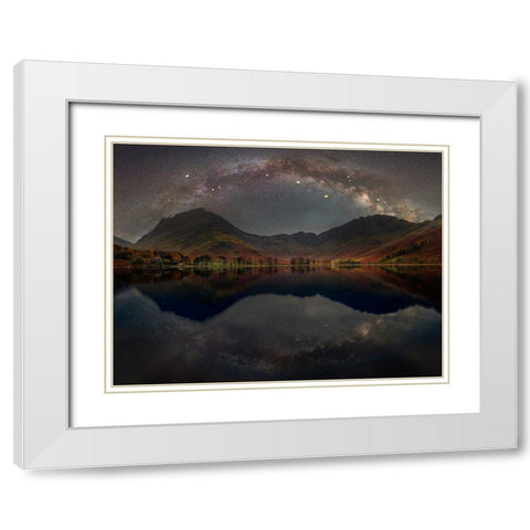 The Milky Way across Buttermere,-District White Modern Wood Framed Art Print with Double Matting by Frank, Assaf