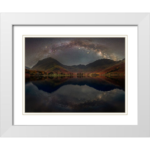 The Milky Way across Buttermere,-District White Modern Wood Framed Art Print with Double Matting by Frank, Assaf