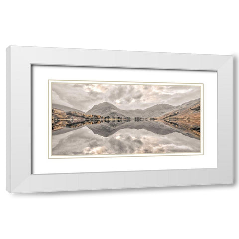 Mountain reflections in lake White Modern Wood Framed Art Print with Double Matting by Frank, Assaf