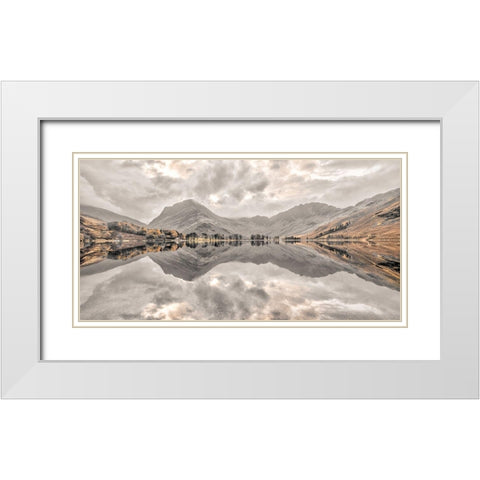 Mountain reflections in lake White Modern Wood Framed Art Print with Double Matting by Frank, Assaf