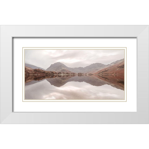 Mountain reflections in lake White Modern Wood Framed Art Print with Double Matting by Frank, Assaf
