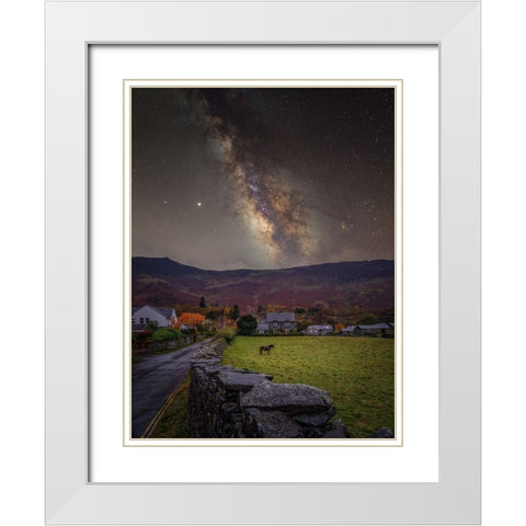Horse under the stras, Grange, Borrowdale,-District White Modern Wood Framed Art Print with Double Matting by Frank, Assaf