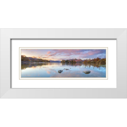 Lake surrounded by mountains White Modern Wood Framed Art Print with Double Matting by Frank, Assaf