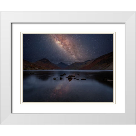 Milky Way across Wastwater,-District White Modern Wood Framed Art Print with Double Matting by Frank, Assaf