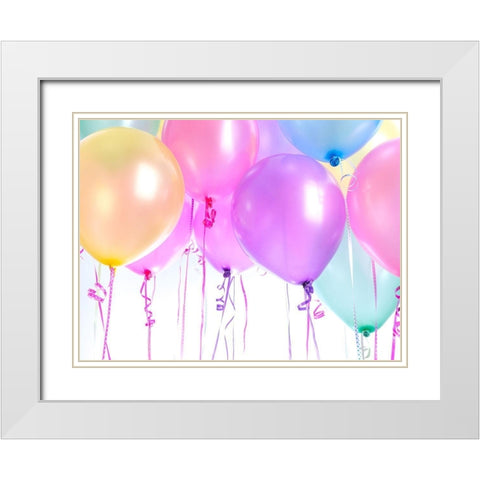 Multi coloured ballons White Modern Wood Framed Art Print with Double Matting by Frank, Assaf