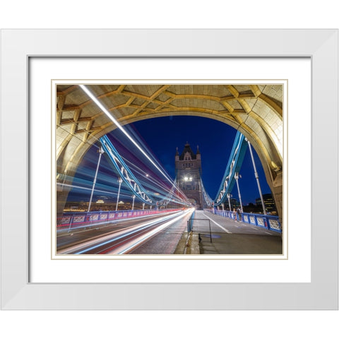 Tower Bridge strip lights White Modern Wood Framed Art Print with Double Matting by Frank, Assaf