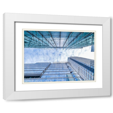 Low angle view of skyscrapers White Modern Wood Framed Art Print with Double Matting by Frank, Assaf