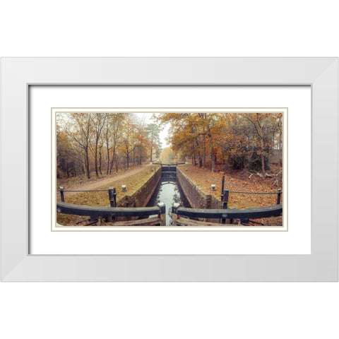 Canal through forest White Modern Wood Framed Art Print with Double Matting by Frank, Assaf