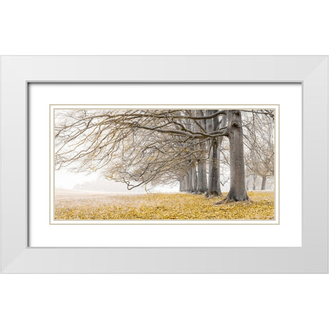 Trees in a row - Yellow White Modern Wood Framed Art Print with Double Matting by Frank, Assaf