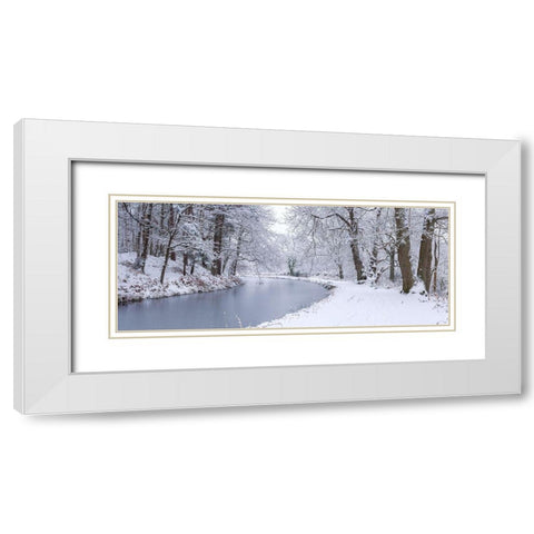 Canal through forest White Modern Wood Framed Art Print with Double Matting by Frank, Assaf