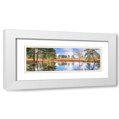 Trees by a lake White Modern Wood Framed Art Print with Double Matting by Frank, Assaf