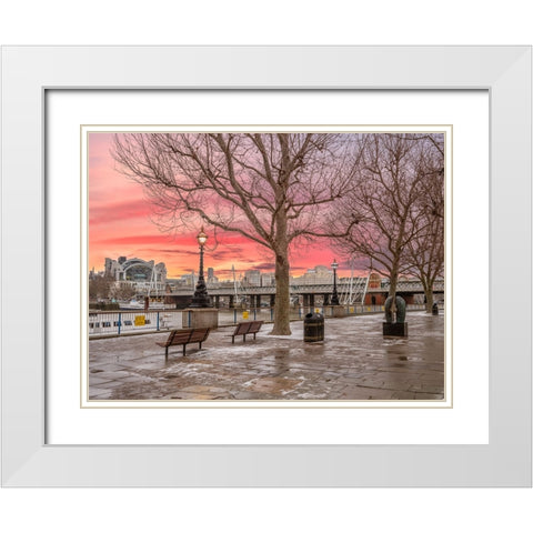 Sunset, Southbank, London White Modern Wood Framed Art Print with Double Matting by Frank, Assaf