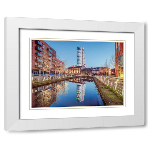 Canal reflections, Leeds White Modern Wood Framed Art Print with Double Matting by Frank, Assaf