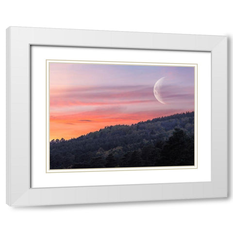Moon sunset hillside White Modern Wood Framed Art Print with Double Matting by Frank, Assaf