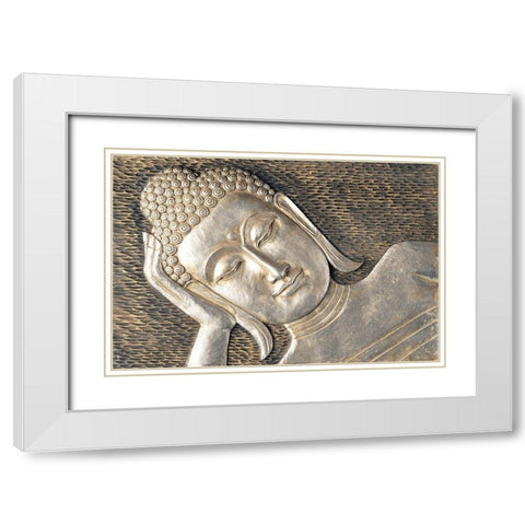 Sleeping Buddha White Modern Wood Framed Art Print with Double Matting by Frank, Assaf
