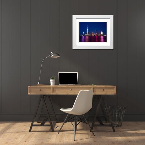 AF20050506 Shanghai Skyline Night 001C05 White Modern Wood Framed Art Print with Double Matting by Frank, Assaf