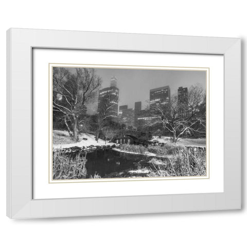 Gapstow Bridge, Central park with Manhattan skyline, New York White Modern Wood Framed Art Print with Double Matting by Frank, Assaf