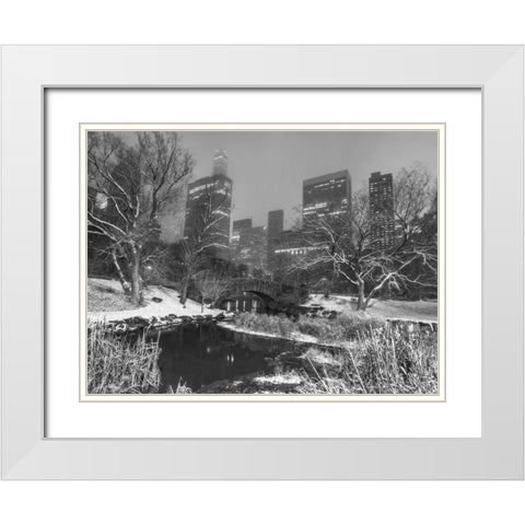 Gapstow Bridge, Central park with Manhattan skyline, New York White Modern Wood Framed Art Print with Double Matting by Frank, Assaf