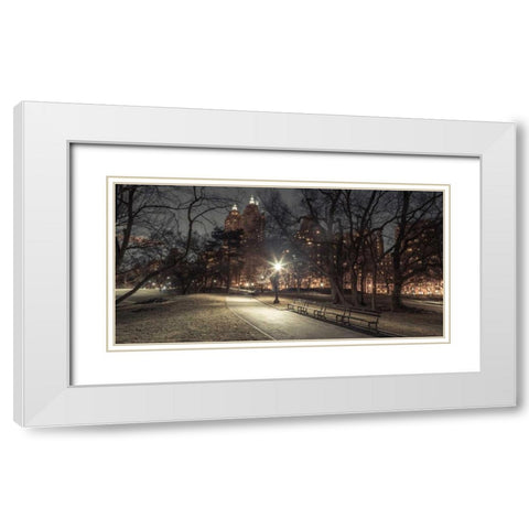Path in cental park at night, winter, snow, New York. White Modern Wood Framed Art Print with Double Matting by Frank, Assaf