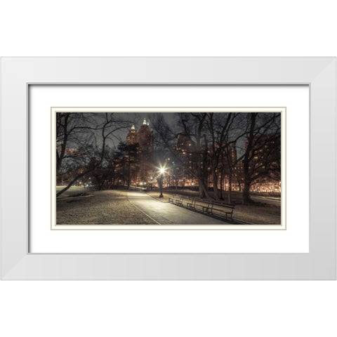 Path in cental park at night, winter, snow, New York. White Modern Wood Framed Art Print with Double Matting by Frank, Assaf