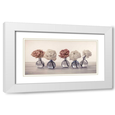 Peonies in glass bottles White Modern Wood Framed Art Print with Double Matting by Frank, Assaf