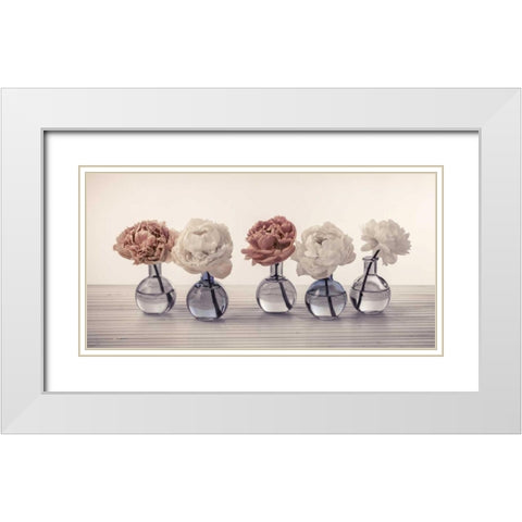Peonies in glass bottles White Modern Wood Framed Art Print with Double Matting by Frank, Assaf