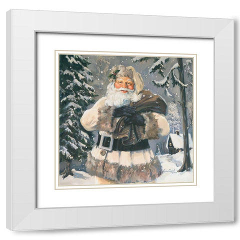 Woodland Santa White Modern Wood Framed Art Print with Double Matting by Comish, Susan