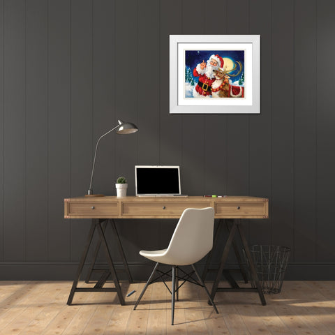 Santas Lead Reindeer White Modern Wood Framed Art Print with Double Matting by Comish, Susan