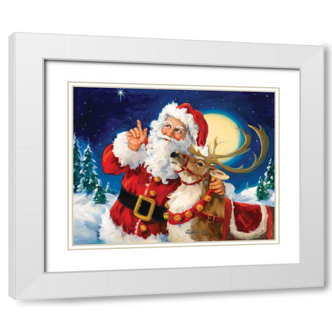 Santas Lead Reindeer White Modern Wood Framed Art Print with Double Matting by Comish, Susan