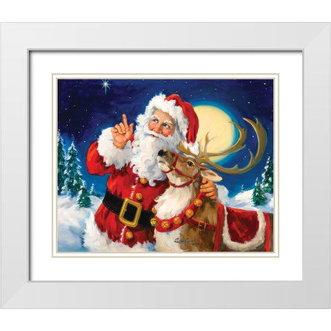 Santas Lead Reindeer White Modern Wood Framed Art Print with Double Matting by Comish, Susan