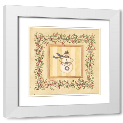 Snowman with Nest White Modern Wood Framed Art Print with Double Matting by Marrott, Stephanie