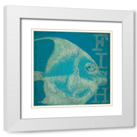 Blue Fish II White Modern Wood Framed Art Print with Double Matting by Marrott, Stephanie