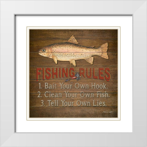 Fishing Rules White Modern Wood Framed Art Print with Double Matting by Marrott, Stephanie