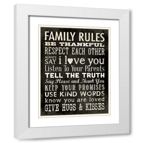 Family Rules - Black White Modern Wood Framed Art Print with Double Matting by Marrott, Stephanie
