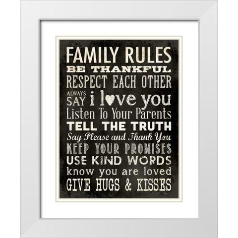Family Rules - Black White Modern Wood Framed Art Print with Double Matting by Marrott, Stephanie