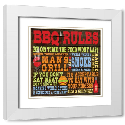 BBQ Rules White Modern Wood Framed Art Print with Double Matting by Marrott, Stephanie