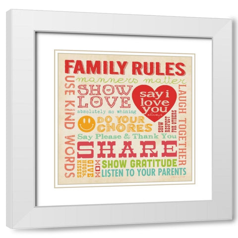 Family Rules III White Modern Wood Framed Art Print with Double Matting by Marrott, Stephanie