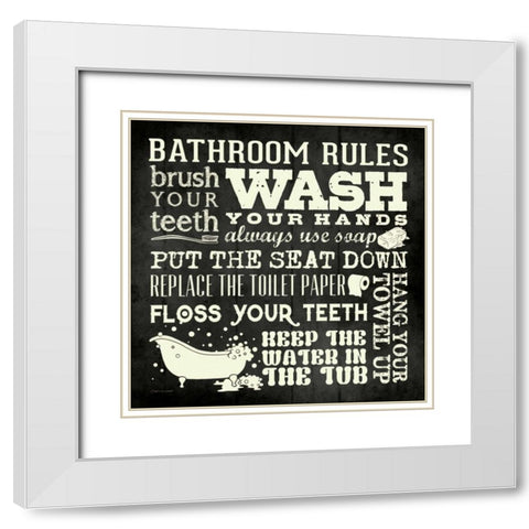Bath Rules - Black White Modern Wood Framed Art Print with Double Matting by Marrott, Stephanie