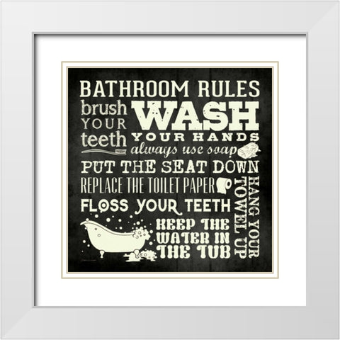 Bath Rules - Black White Modern Wood Framed Art Print with Double Matting by Marrott, Stephanie