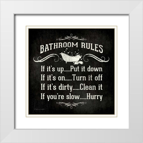 Bath Rules I White Modern Wood Framed Art Print with Double Matting by Marrott, Stephanie