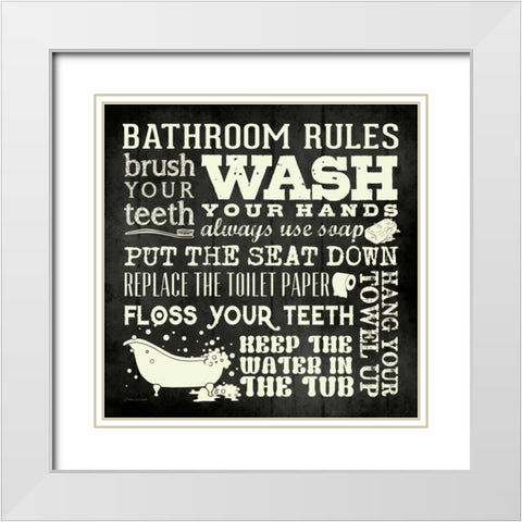 Bath Rules II White Modern Wood Framed Art Print with Double Matting by Marrott, Stephanie