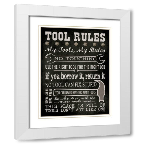 Tool Rules - Black White Modern Wood Framed Art Print with Double Matting by Marrott, Stephanie