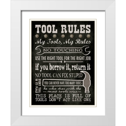 Tool Rules - Black White Modern Wood Framed Art Print with Double Matting by Marrott, Stephanie