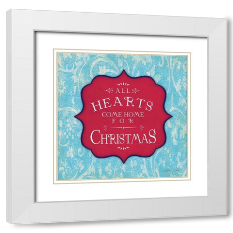 All Hearts - Aqua White Modern Wood Framed Art Print with Double Matting by Marrott, Stephanie