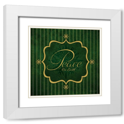 Peace - Green and Gold White Modern Wood Framed Art Print with Double Matting by Marrott, Stephanie