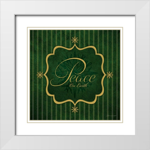 Peace - Green and Gold White Modern Wood Framed Art Print with Double Matting by Marrott, Stephanie