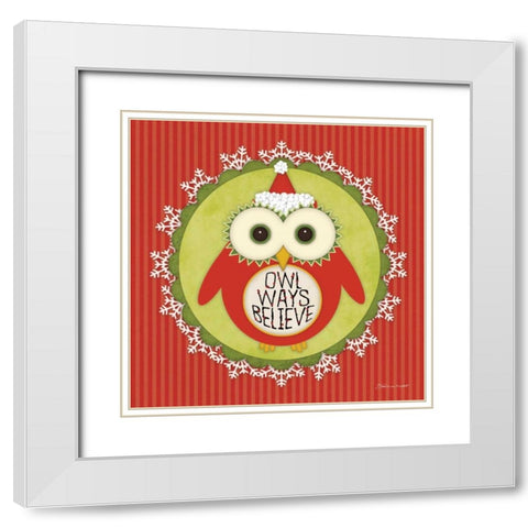 Owl Holiday I White Modern Wood Framed Art Print with Double Matting by Marrott, Stephanie